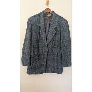 Vintage Eddie Bauer Womens Wool Blazer Blue Plaid 90s Academia Prep Grandpacore